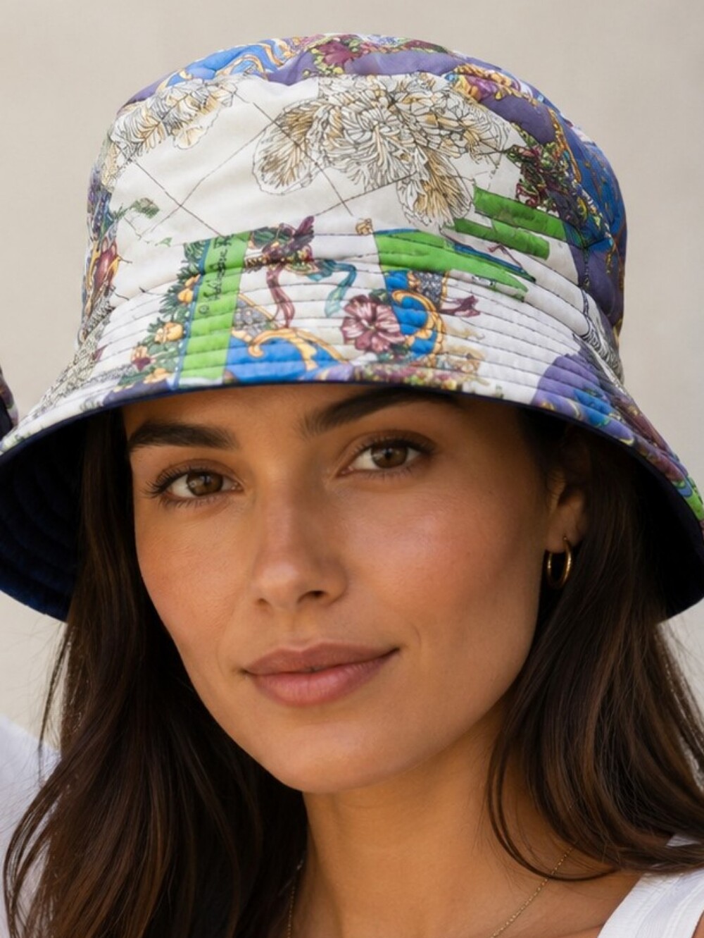 Salvatore Ferragamo Quilted Bucket Hat – Multicolor Floral Print